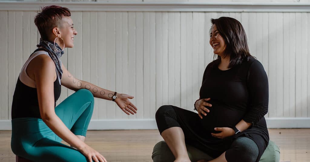 Yoga teach Adelaide from Small Magic Birth with pregnant woman